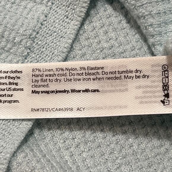 Eileen Fisher Linen Scoop Neck Waffle Knit Top Size Large Light Blue Minimalist - Picture 4 of 6